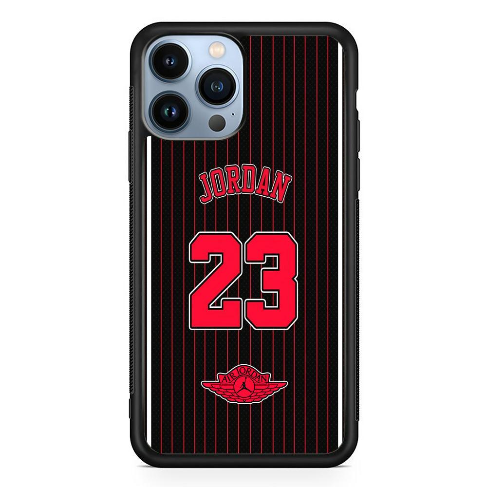 Air Jordan Emblem on Jersey iPhone 14 Pro Max Case-Rubber Black (2D Case)-Oxvistore
