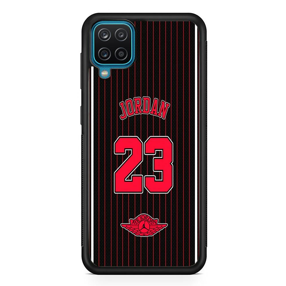 Air Jordan Emblem on Jersey Samsung Galaxy A12 Case-Rubber Black (2D Case)-Oxvistore