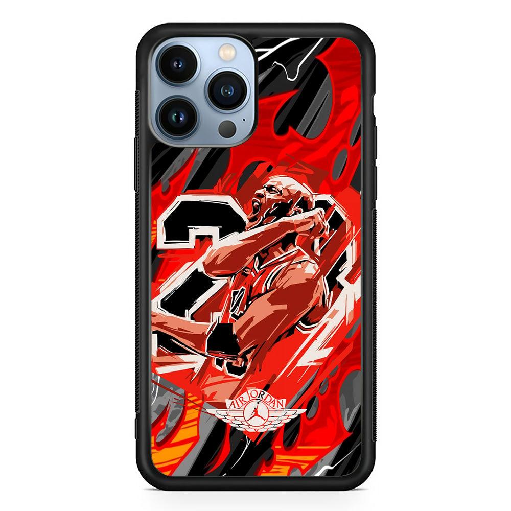 Air Jordan Flaming Spirit iPhone 14 Pro Max Case-Rubber Black (2D Case)-Oxvistore