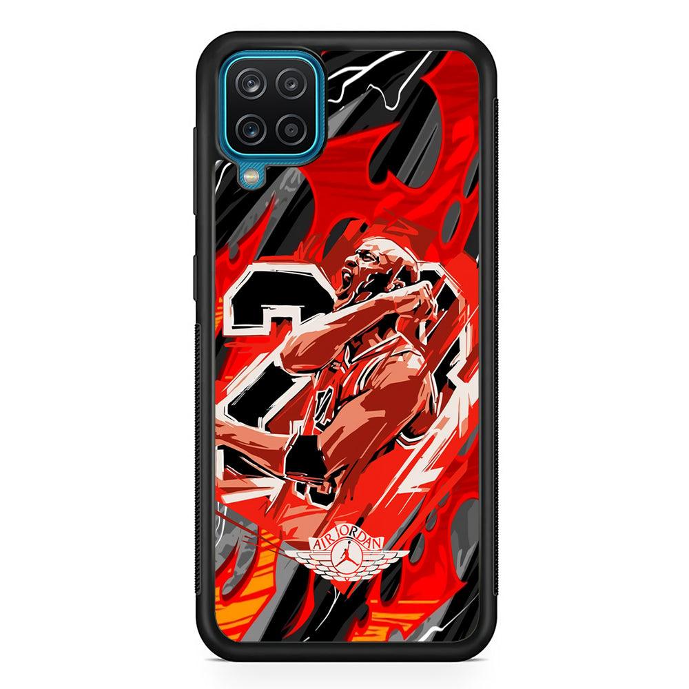Air Jordan Flaming Spirit Samsung Galaxy A12 Case-Rubber Black (2D Case)-Oxvistore