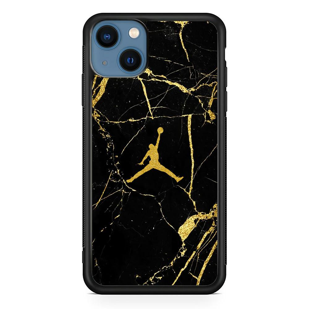 Air Jordan Golden Root Marble iPhone 15 Plus Case-Rubber Black (2D Case)-Oxvistore