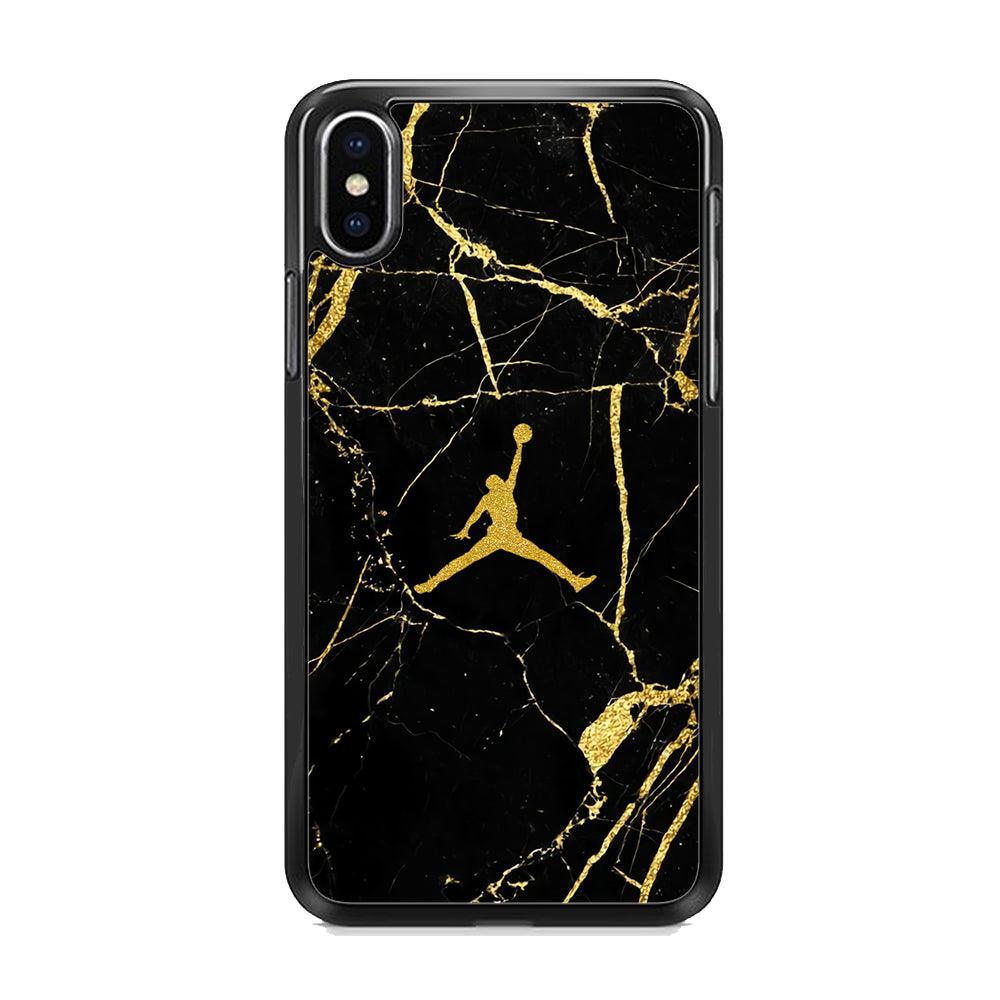 Air Jordan Golden Root Marble iPhone XS Case-Rubber Black (2D Case)-Oxvistore