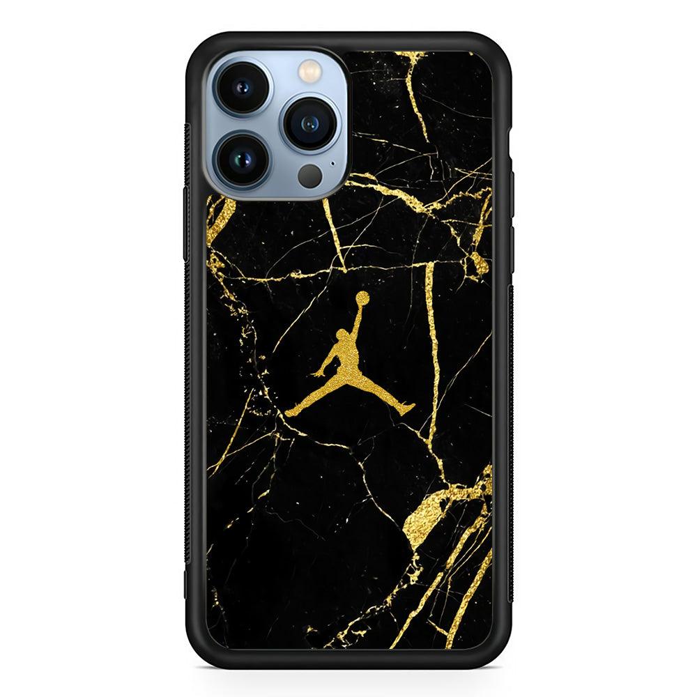 Air Jordan Golden Root Marble iPhone 14 Pro Case-Rubber Black (2D Case)-Oxvistore