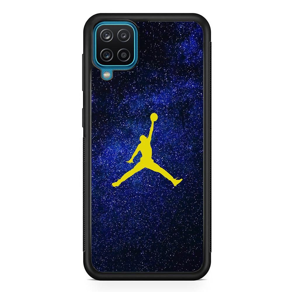 Air Jordan Gold in Galaxy Samsung Galaxy A12 Case-Rubber Black (2D Case)-Oxvistore