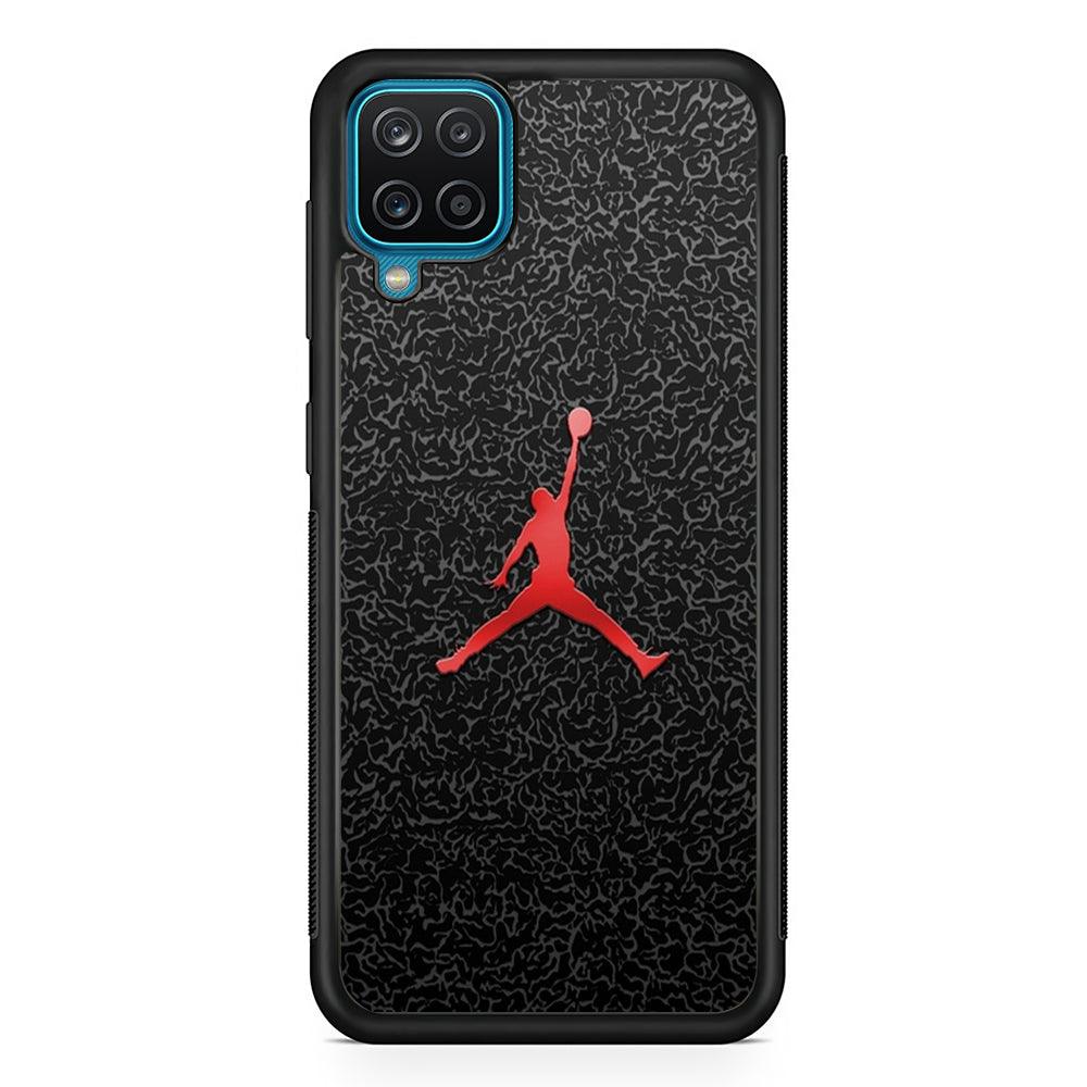 Air Jordan Gray Patern Samsung Galaxy A12 Case-Rubber Black (2D Case)-Oxvistore