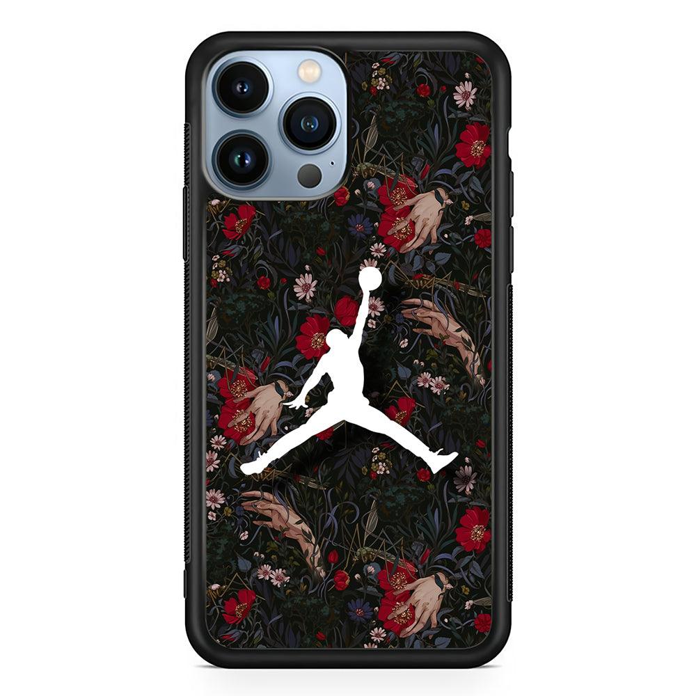 Air Jordan Logo Flower Art 2D Rubber Phone Case-Black-Oxvistore
