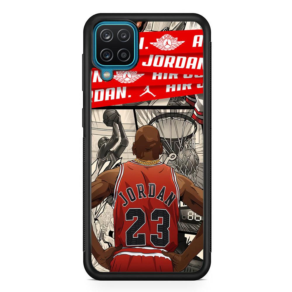 Air Jordan Looking at Victory Samsung Galaxy A12 Case-Rubber Black (2D Case)-Oxvistore