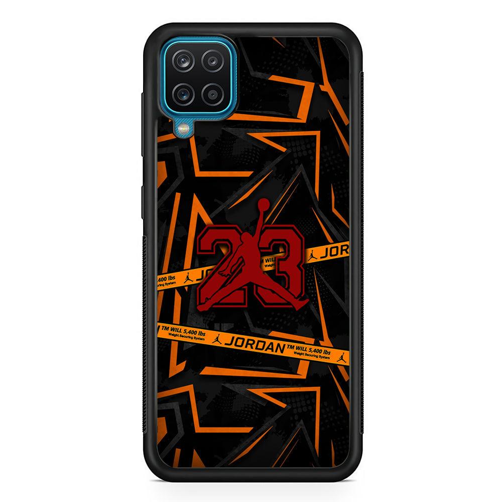 Air Jordan Orange Shapes Samsung Galaxy A12 Case-Rubber Black (2D Case)-Oxvistore