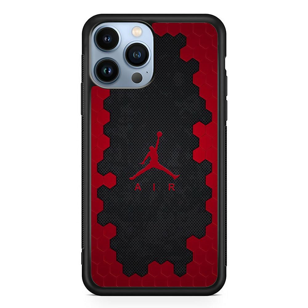 Air Jordan Red Honeycomb iPhone 14 Pro Max Case-Rubber Black (2D Case)-Oxvistore