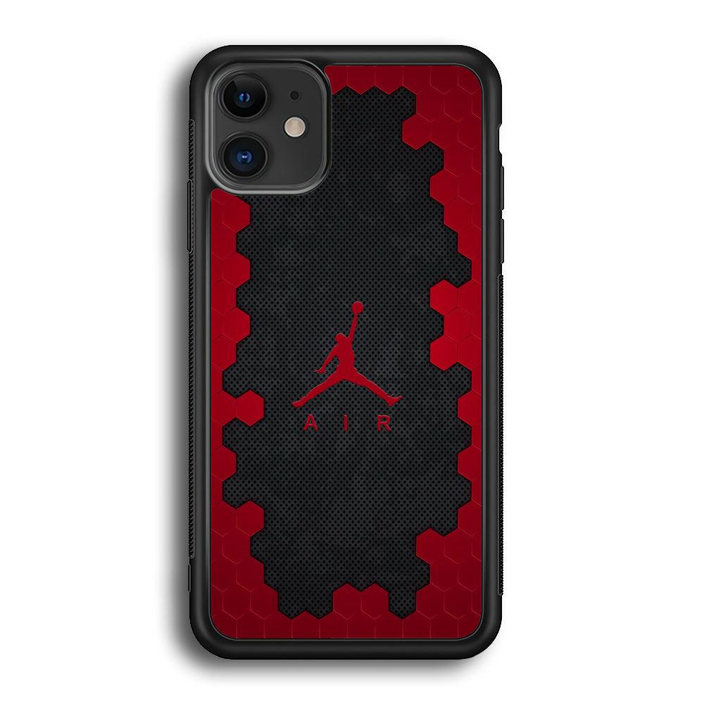 Air Jordan Red Honeycomb iPhone 12 Case-Rubber Black (2D Case)-Oxvistore