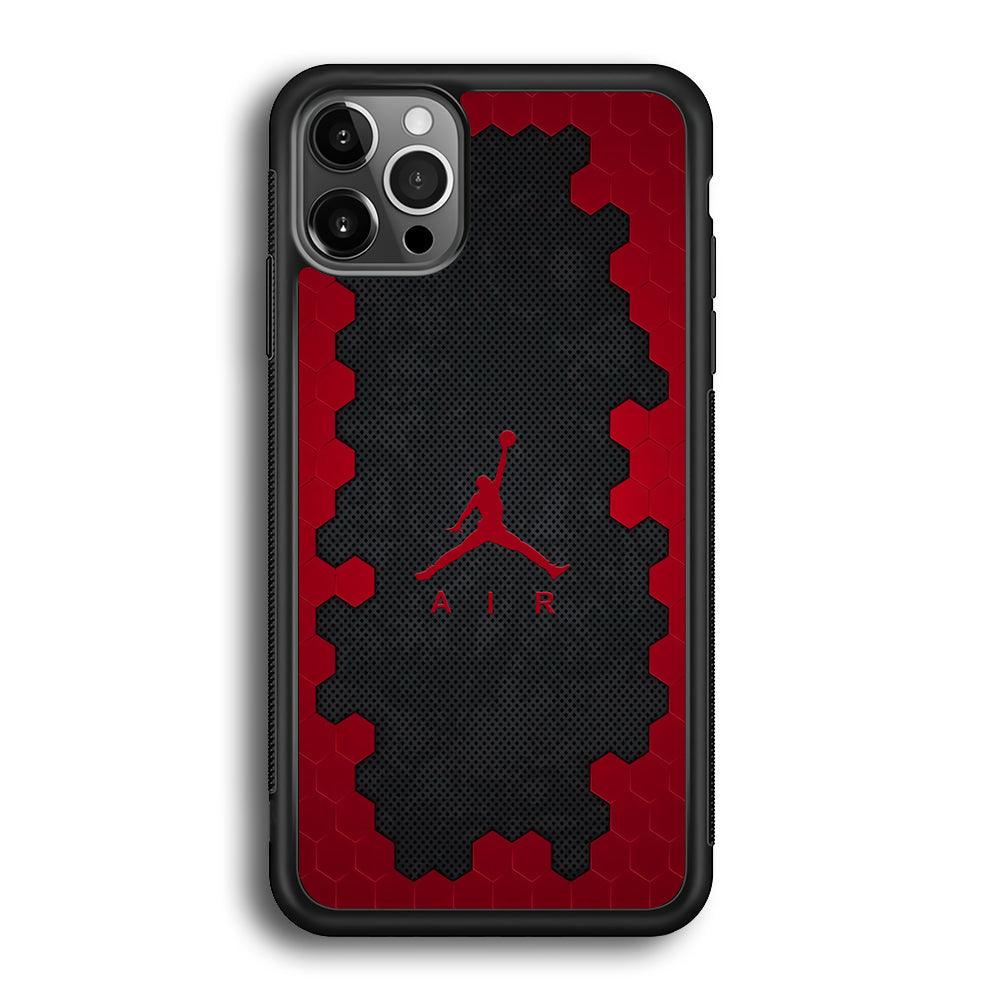 Air Jordan Red Honeycomb iPhone 12 Pro Max Case-Rubber Black (2D Case)-Oxvistore