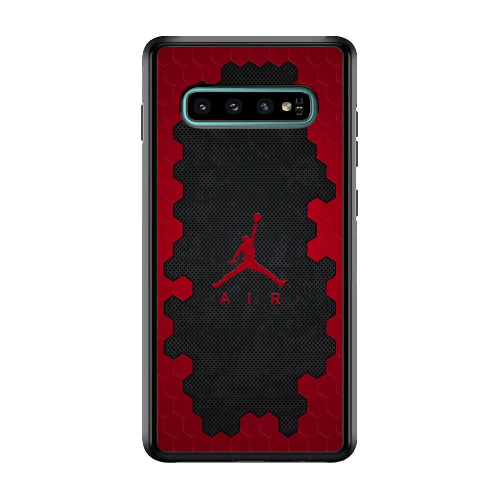 Air Jordan Red Honeycomb Samsung Galaxy S10 Case-Rubber Black (2D Case)-Oxvistore