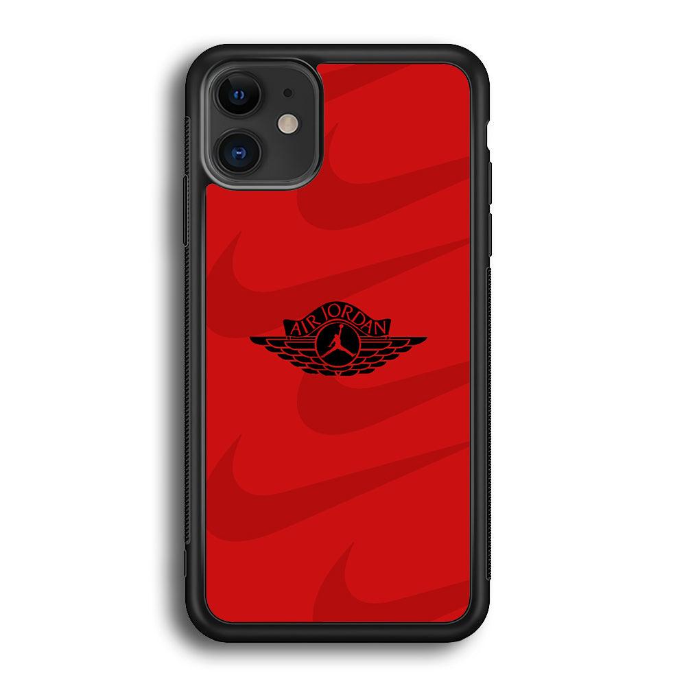 Air Jordan x Nike Black Red iPhone 12 Case-Rubber Black (2D Case)-Oxvistore