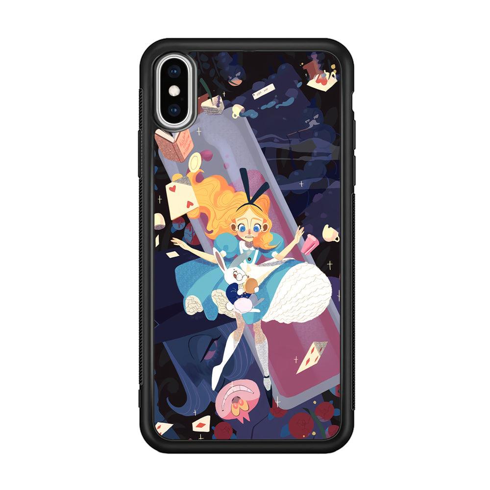 Alice in Wonderland Flying Down iPhone XS Case-Rubber Black (2D Case)-Oxvistore