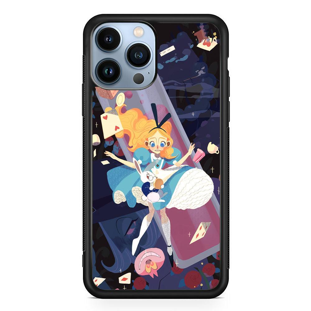 Alice in Wonderland Flying Down iPhone 14 Pro Max Case-Rubber Black (2D Case)-Oxvistore