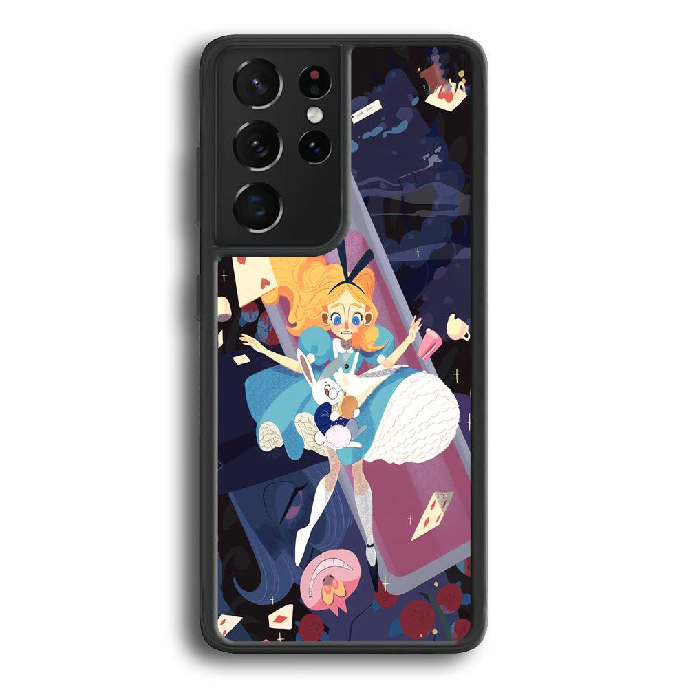 Alice in Wonderland Flying Down Samsung Galaxy S21 Ultra Case-Rubber Black (2D Case)-Oxvistore