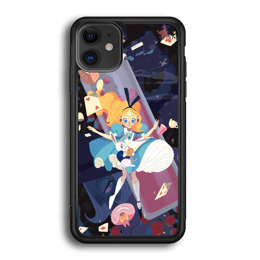 Alice in Wonderland Flying Down iPhone 12 Case-Rubber Black (2D Case)-Oxvistore
