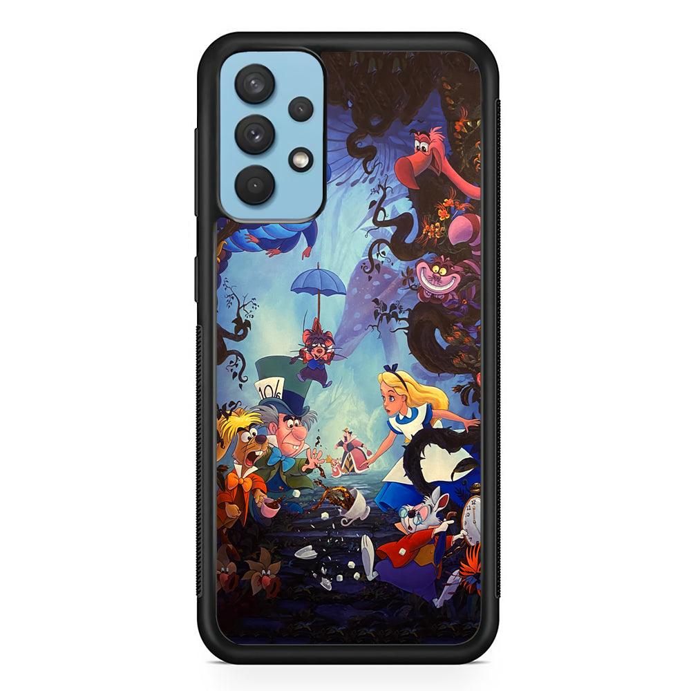 Alice in Wonderland Spilled Tea Samsung Galaxy A32 Case-Rubber Black (2D Case)-Oxvistore