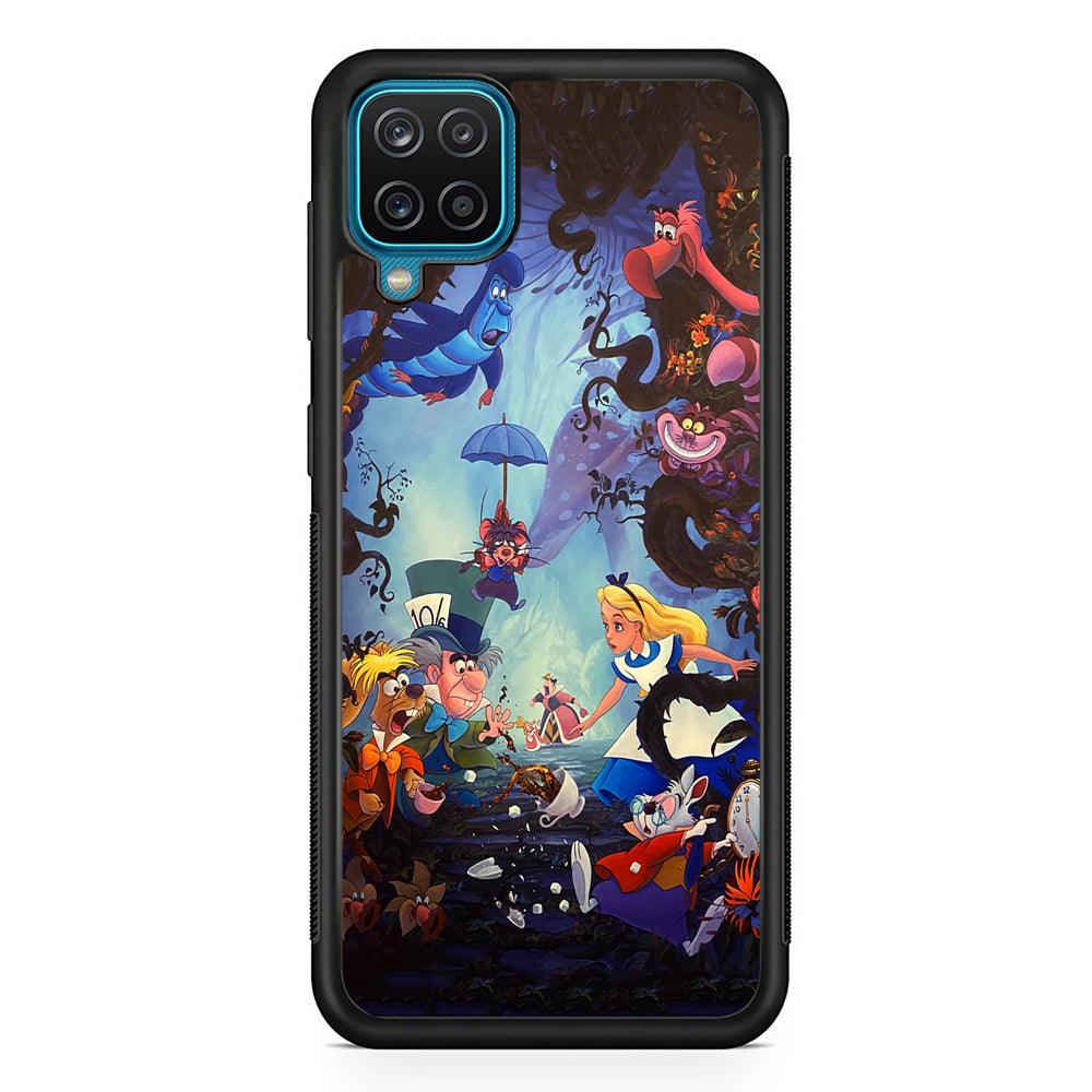 Alice in Wonderland Spilled Tea Samsung Galaxy A12 Case-Rubber Black (2D Case)-Oxvistore