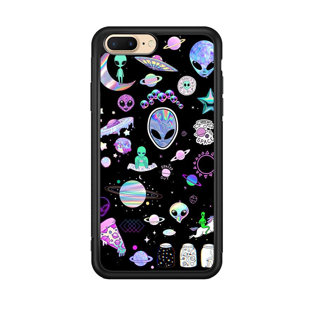 Alien Sticker Space Theme iPhone 7 Plus Case-Rubber Black (2D Case)-Oxvistore