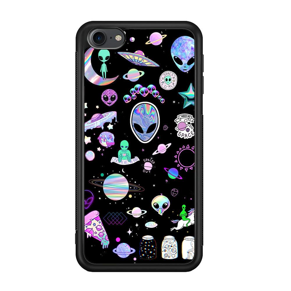 Alien Sticker Space Theme iPod Touch 6 Case-Rubber Black (2D Case)-Oxvistore