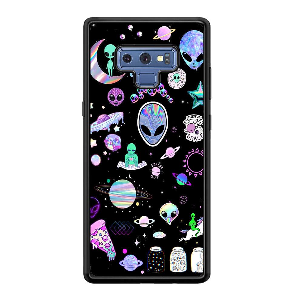 Alien Sticker Space Theme Samsung Galaxy Note 9 Case-Rubber Black (2D Case)-Oxvistore