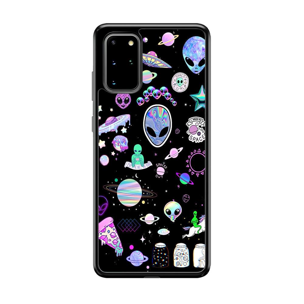 Alien Sticker Space Theme Samsung Galaxy S20 Plus Case-Rubber Black (2D Case)-Oxvistore