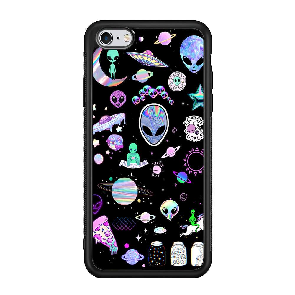 Alien Sticker Space Theme iPhone 6 Plus | 6s Plus Case-Rubber Black (2D Case)-Oxvistore