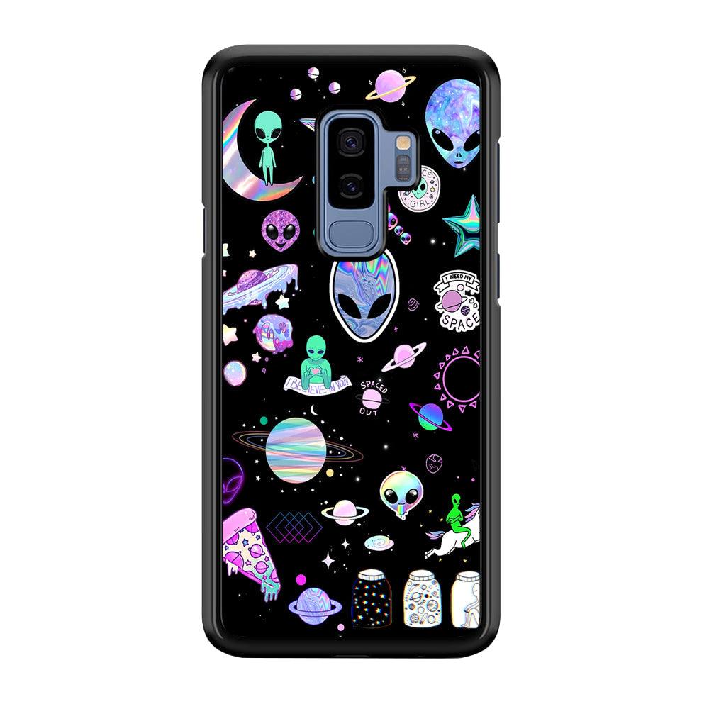 Alien Sticker Space Theme Samsung Galaxy S9 Plus Case-Rubber Black (2D Case)-Oxvistore