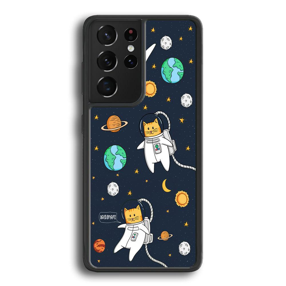 Animal Astronauts Reach for The Star Samsung Galaxy S21 Ultra Case-Rubber Black (2D Case)-Oxvistore