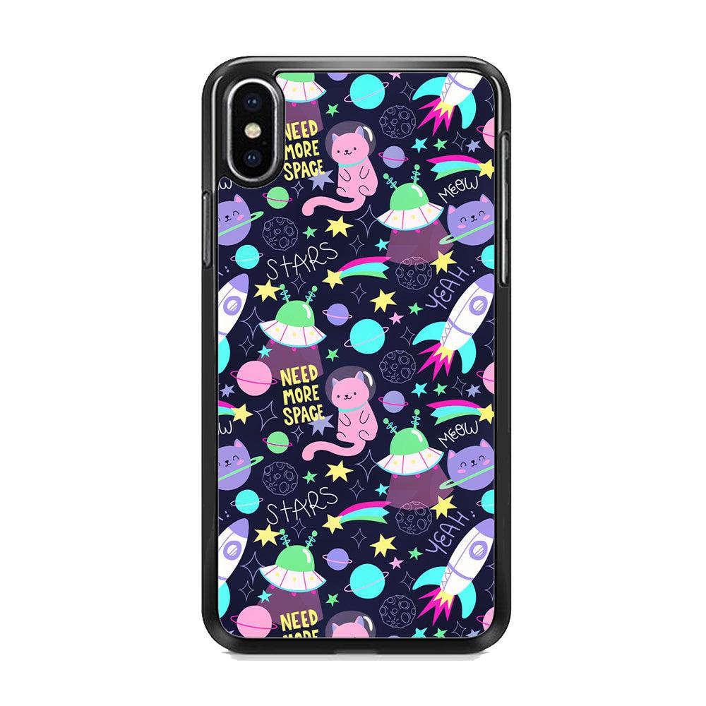 Animal Astronauts Rockets Cat iPhone XS Case-Rubber Black (2D Case)-Oxvistore
