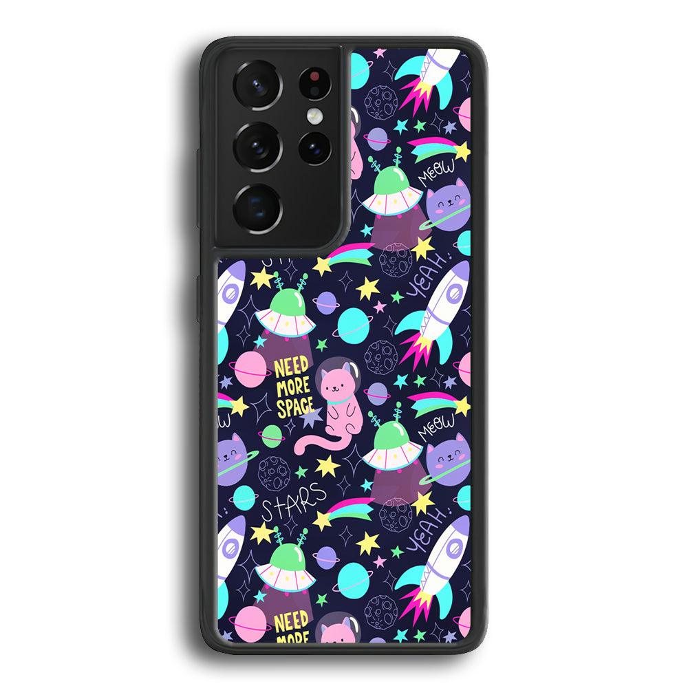 Animal Astronauts Rockets Cat Samsung Galaxy S21 Ultra Case-Rubber Black (2D Case)-Oxvistore