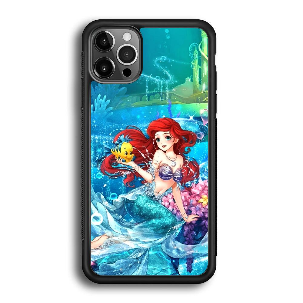 Ariel The Princess Sparkling Blue Water iPhone 12 Pro Case-Rubber Black (2D Case)-Oxvistore