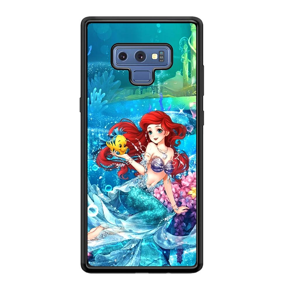 Ariel The Princess Sparkling Blue Water Samsung Galaxy Note 9 Case-Rubber Black (2D Case)-Oxvistore
