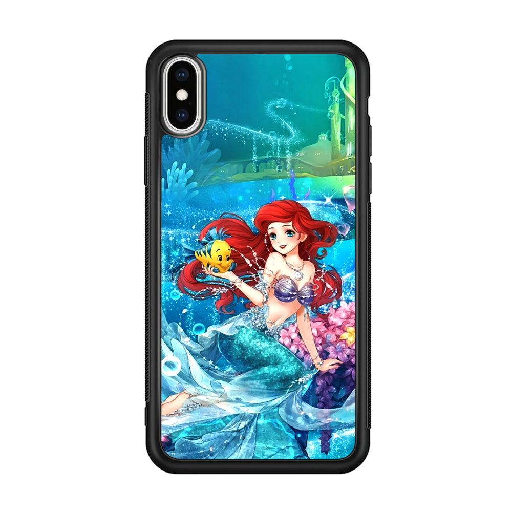 Ariel The Princess Sparkling Blue Water iPhone X Case-Rubber Black (2D Case)-Oxvistore