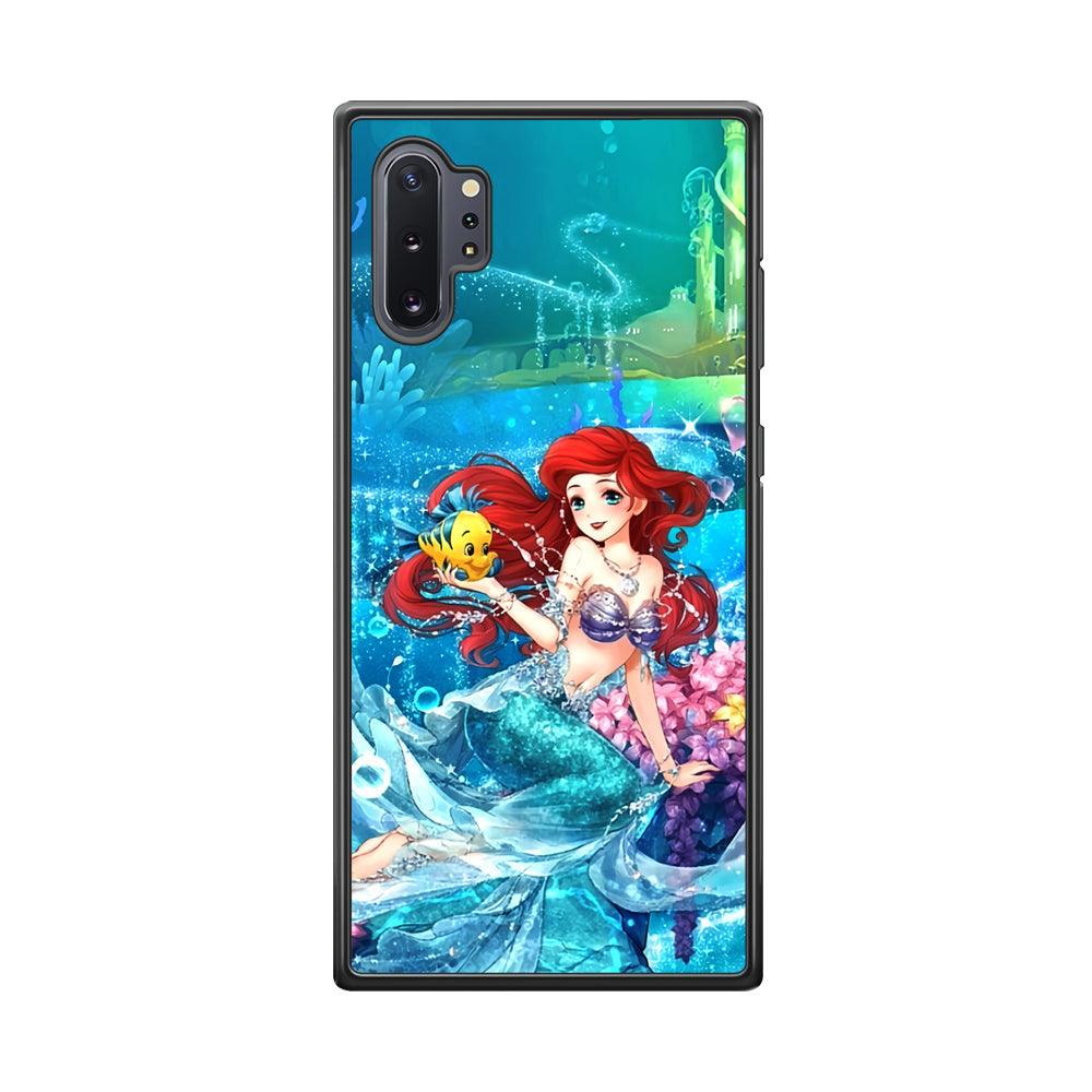 Ariel The Princess Sparkling Blue Water Samsung Galaxy Note 10 Plus Case-Rubber Black (2D Case)-Oxvistore