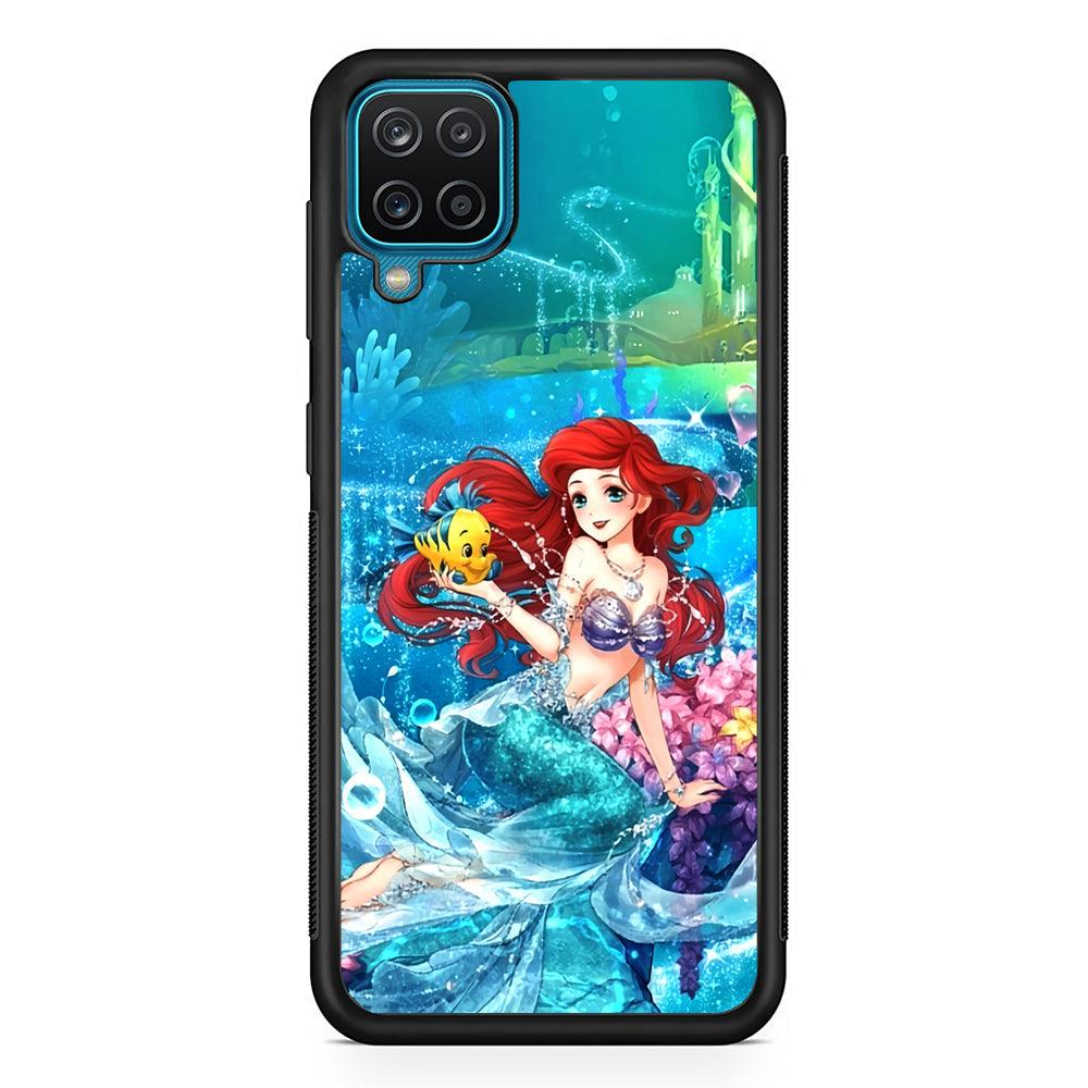 Ariel The Princess Sparkling Blue Water Samsung Galaxy A12 Case-Rubber Black (2D Case)-Oxvistore