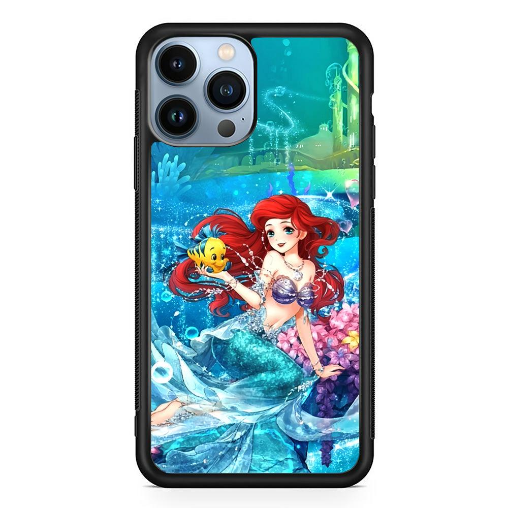 Ariel The Princess Sparkling Blue Water iPhone 14 Pro Max Case-Rubber Black (2D Case)-Oxvistore