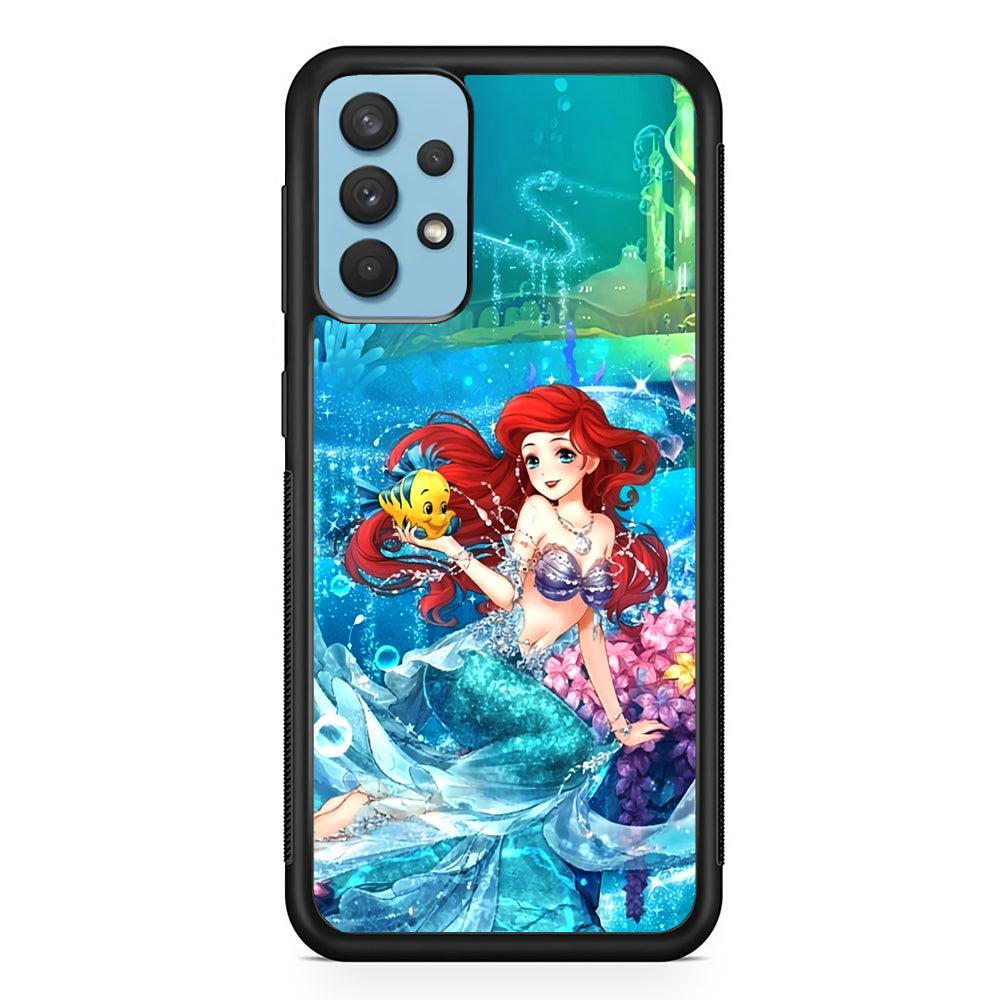 Ariel The Princess Sparkling Blue Water Samsung Galaxy A32 Case-Rubber Black (2D Case)-Oxvistore