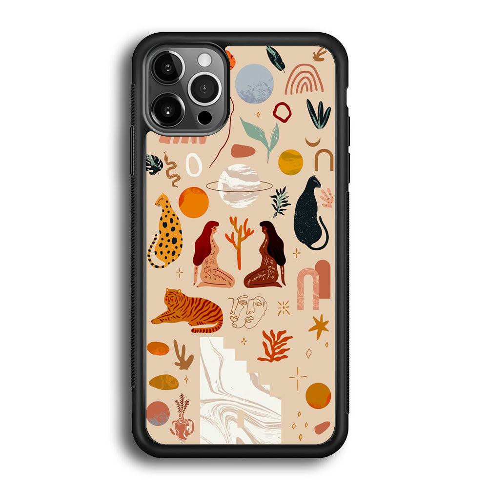 Art of Nature Women and The Tiger iPhone 12 Pro Case-Rubber Black (2D Case)-Oxvistore