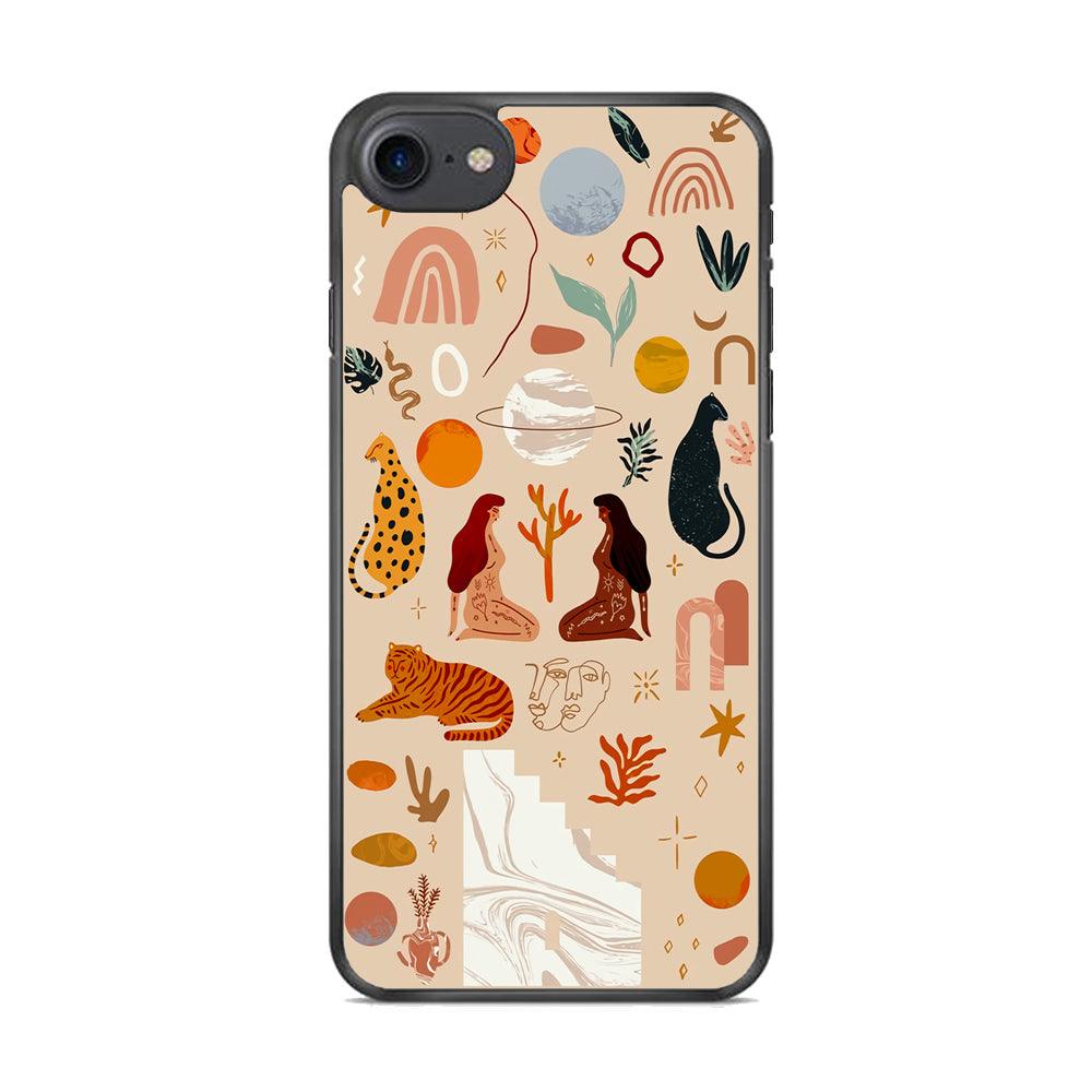 Art of Nature Women and The Tiger iPhone 8 Case-Rubber Black (2D Case)-Oxvistore