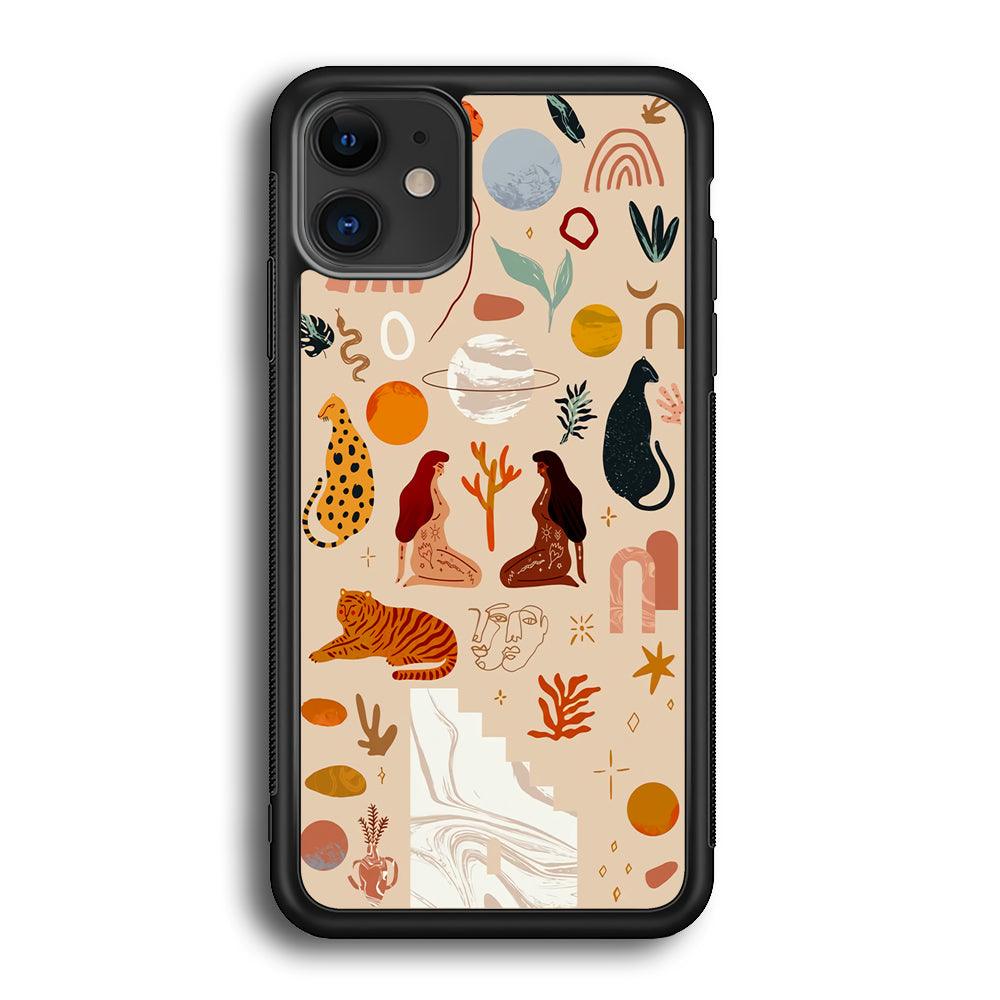 Art of Nature Women and The Tiger iPhone 12 Case-Rubber Black (2D Case)-Oxvistore