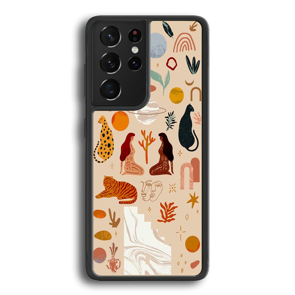Art of Nature Women and The Tiger Samsung Galaxy S21 Ultra Case-Rubber Black (2D Case)-Oxvistore