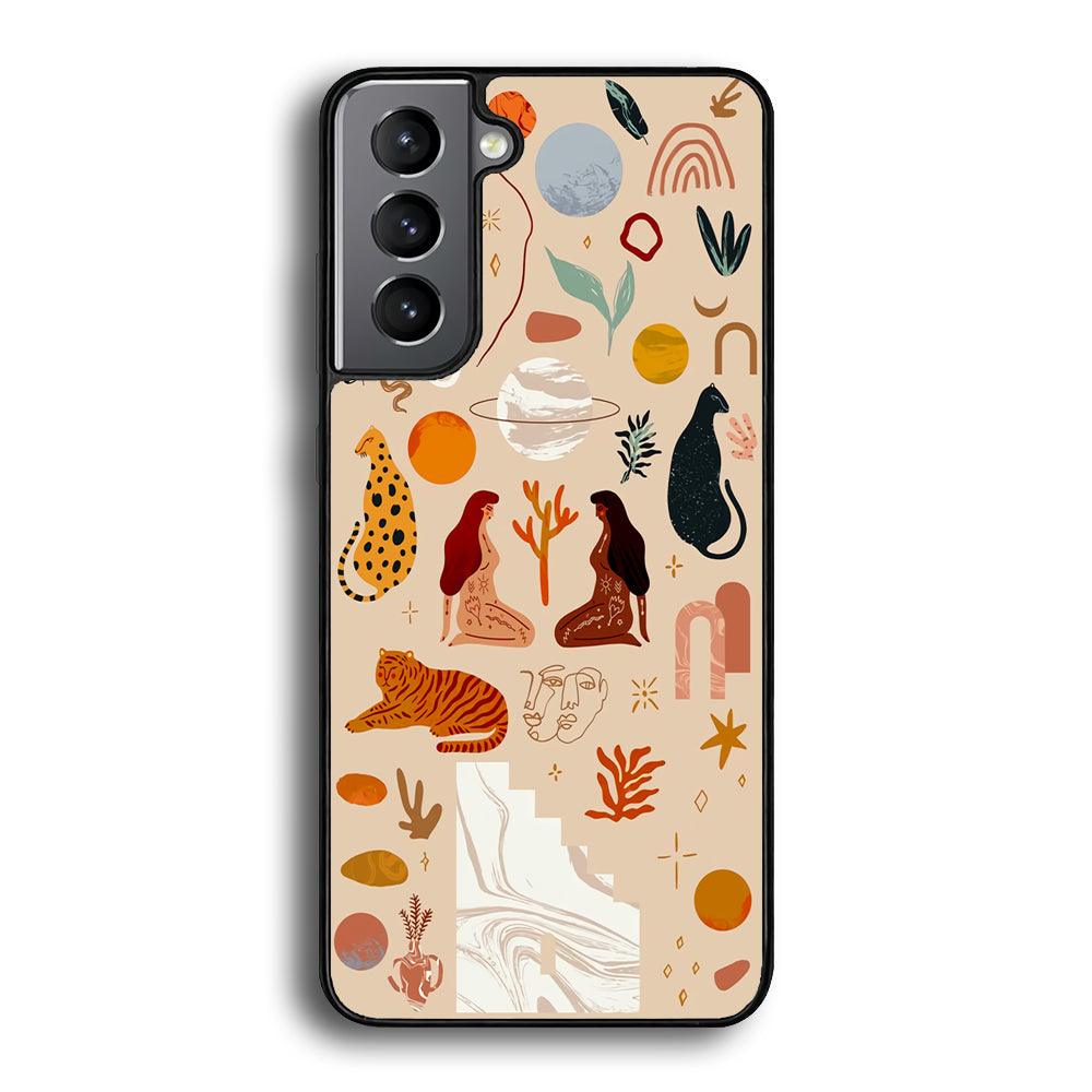 Art of Nature Women and The Tiger Samsung Galaxy S24 Case-Rubber Black (2D Case)-Oxvistore