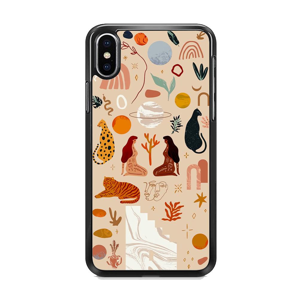 Art of Nature Women and The Tiger iPhone XS Case-Rubber Black (2D Case)-Oxvistore