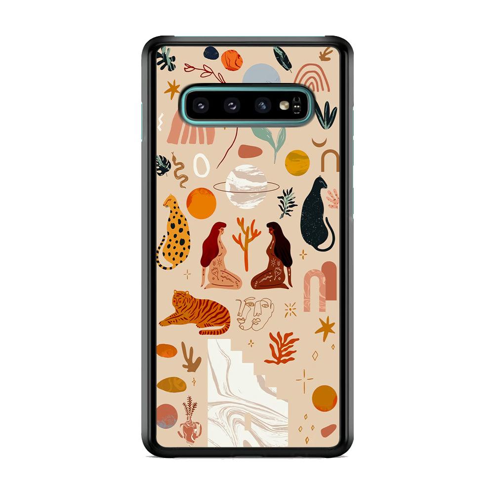 Art of Nature Women and The Tiger Samsung Galaxy S10 Case-Rubber Black (2D Case)-Oxvistore