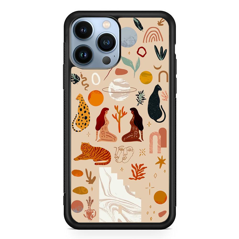Art of Nature Women and The Tiger iPhone 14 Pro Max Case-Rubber White (2D Case)-Oxvistore