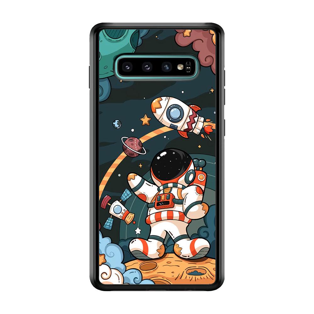 Astronaut Chilhood Dream Samsung Galaxy S10 Case-Rubber Black (2D Case)-Oxvistore