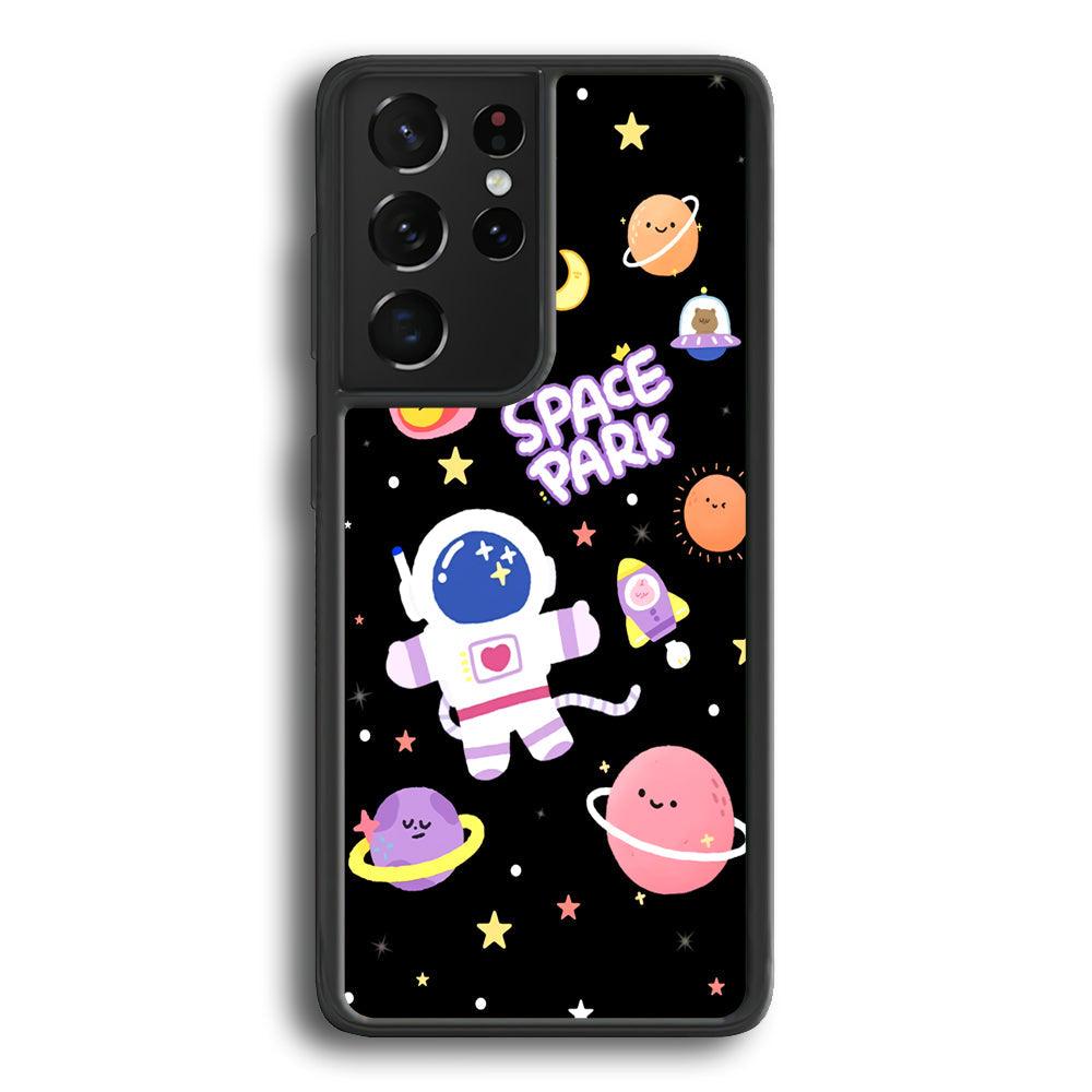 Astronaut Cute on Space Park Samsung Galaxy S21 Ultra Case-Rubber Black (2D Case)-Oxvistore