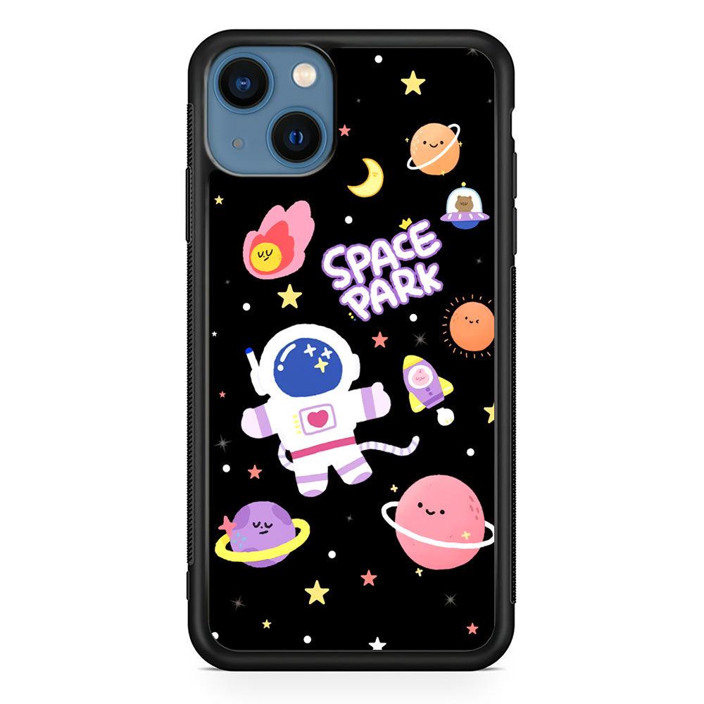 Astronaut Cute on Space Park iPhone 14 Case-Rubber Black (2D Case)-Oxvistore